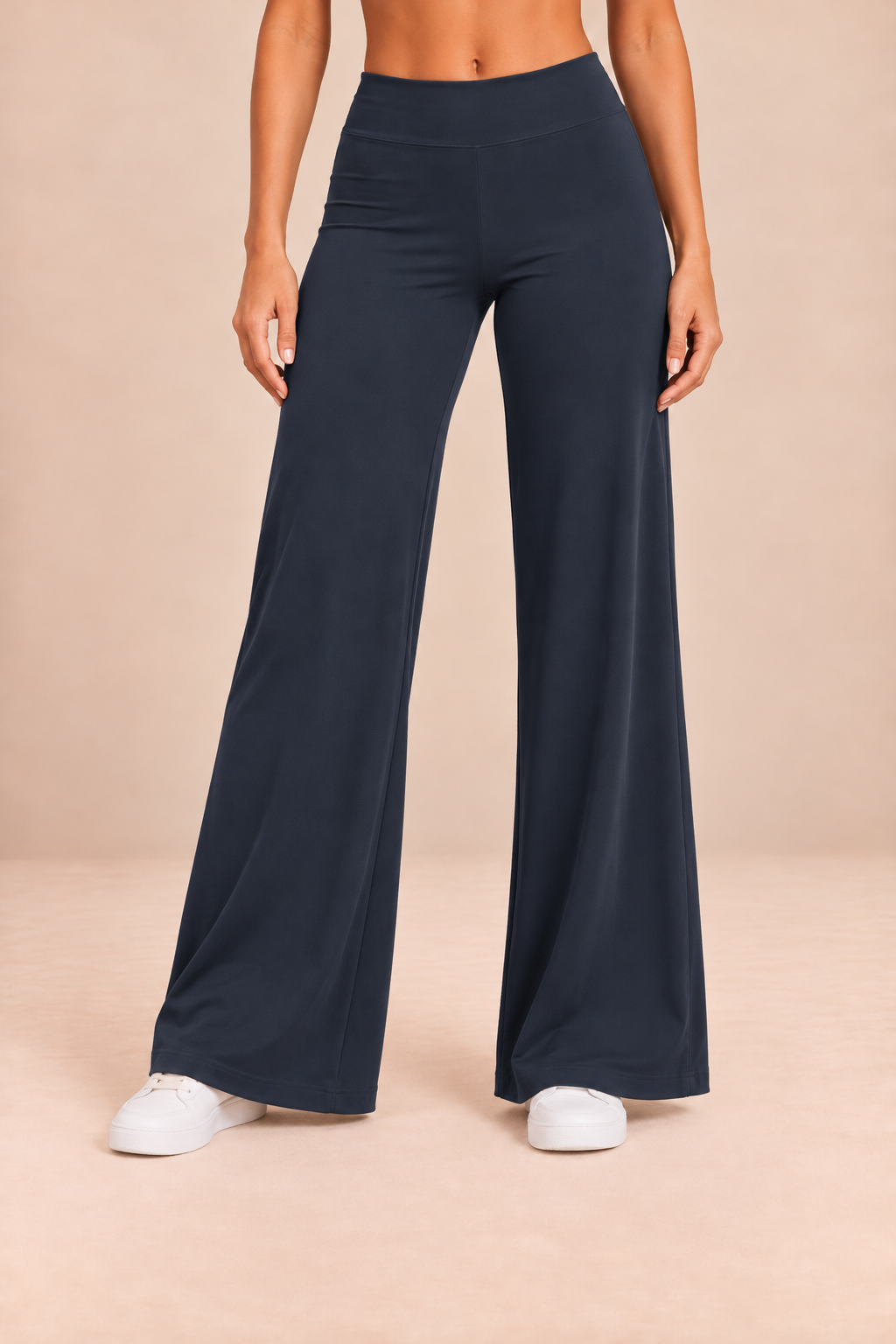 Alba women's yoga trousers in navy blue, front view.