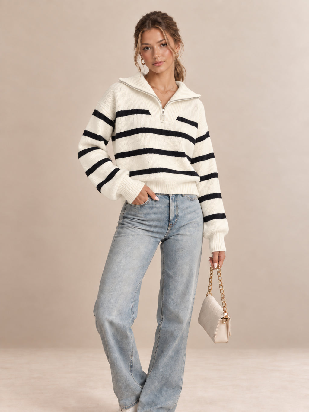 Elowen Striped Half-Zip Jumper — product view 1