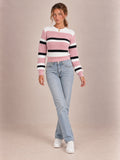 Hazel Striped Crew-Neck Jumper — Pink 1
