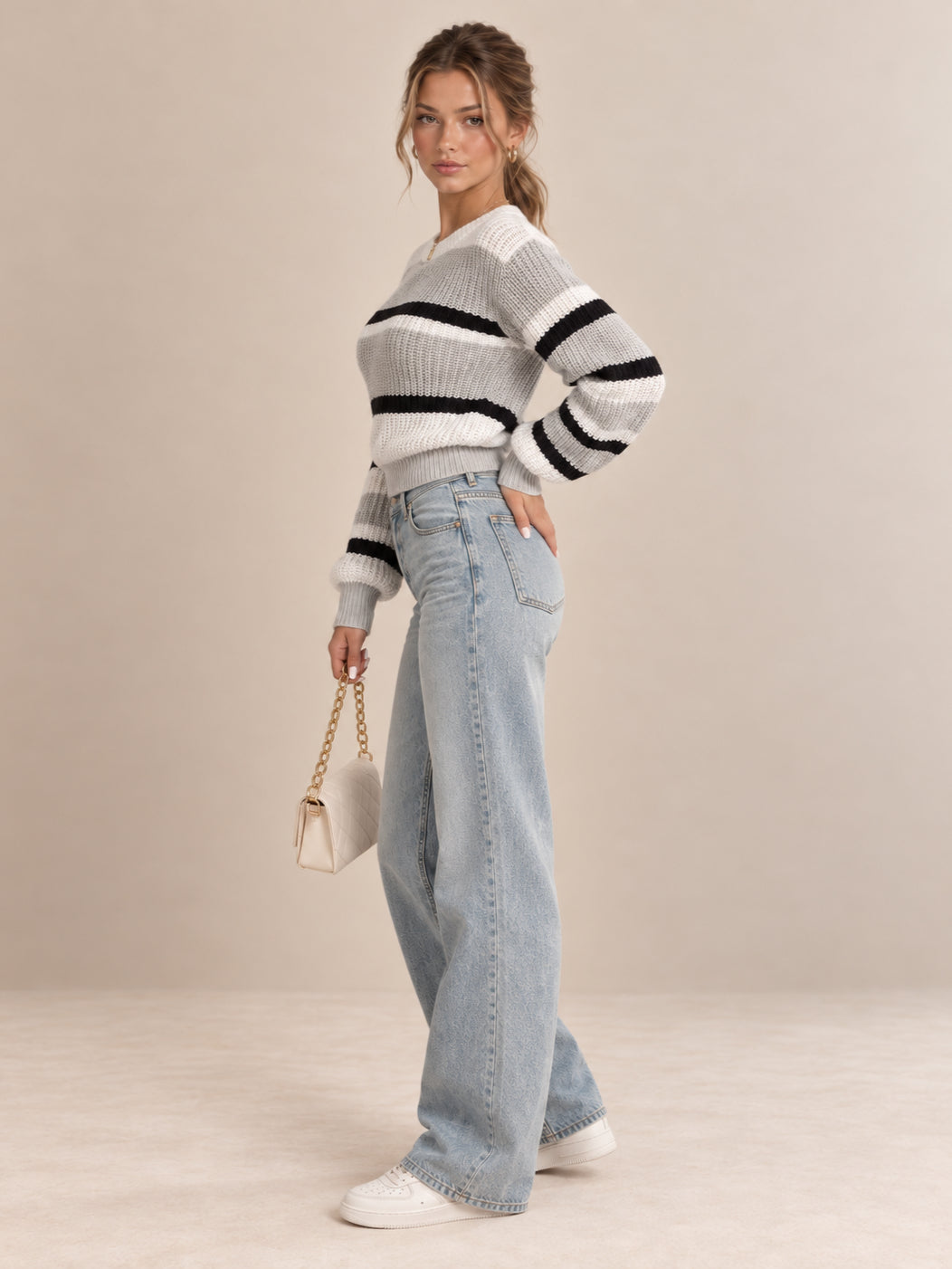 Hazel Striped Crew-Neck Jumper — Gray 4