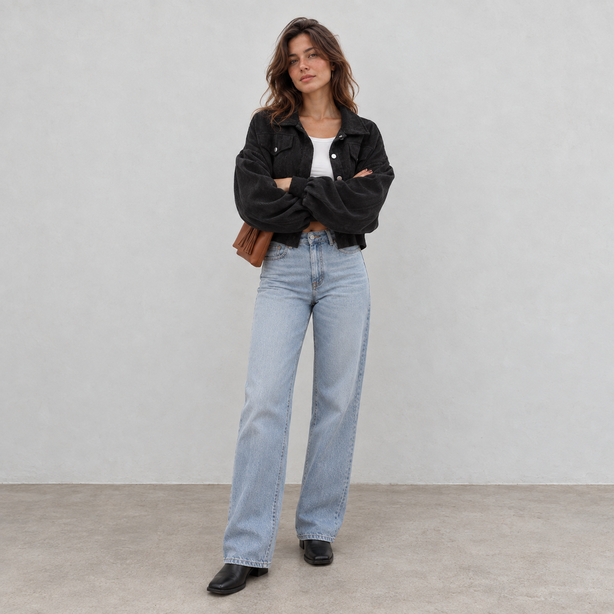 Cropped Corduroy Button-Front Jacket