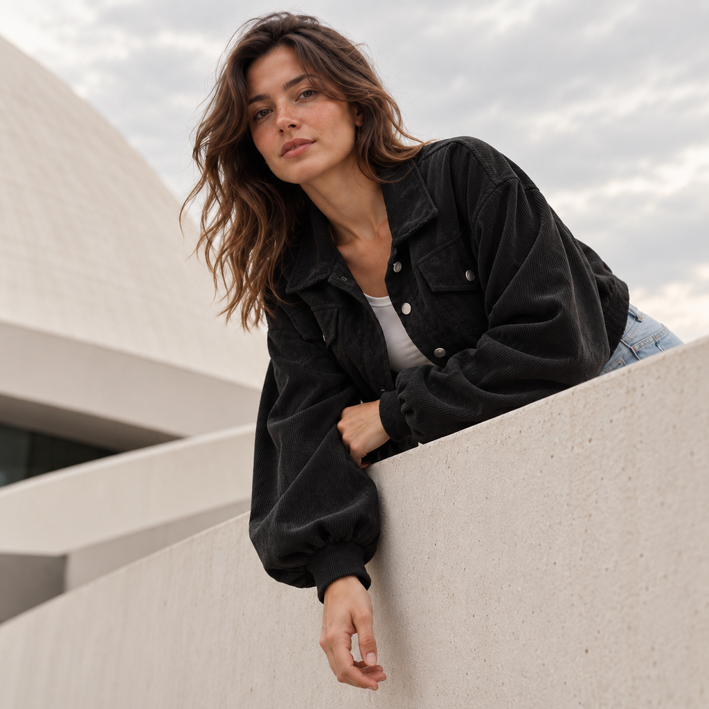 Cropped Corduroy Button-Front Jacket