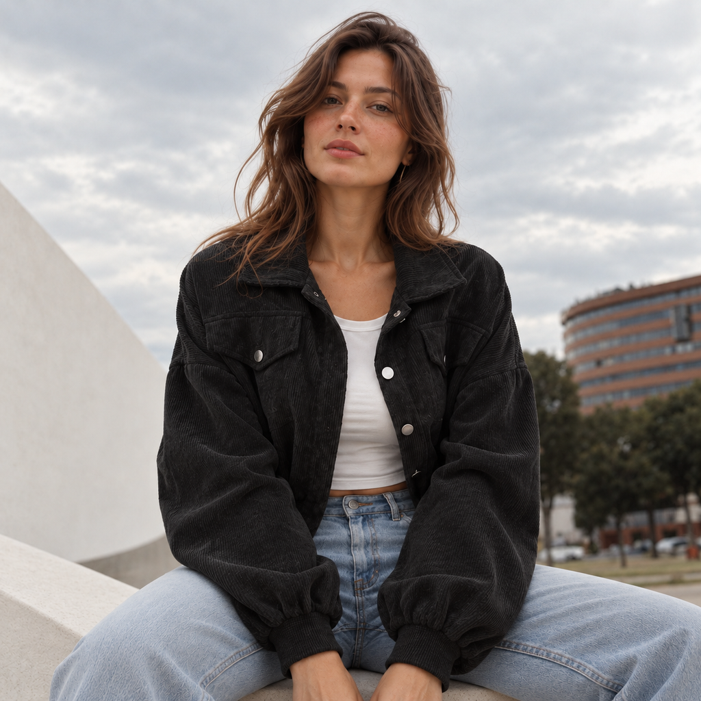 Cropped Corduroy Button-Front Jacket