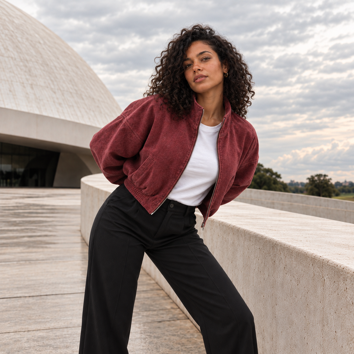 Cropped Stand-Collar Zip Jacket