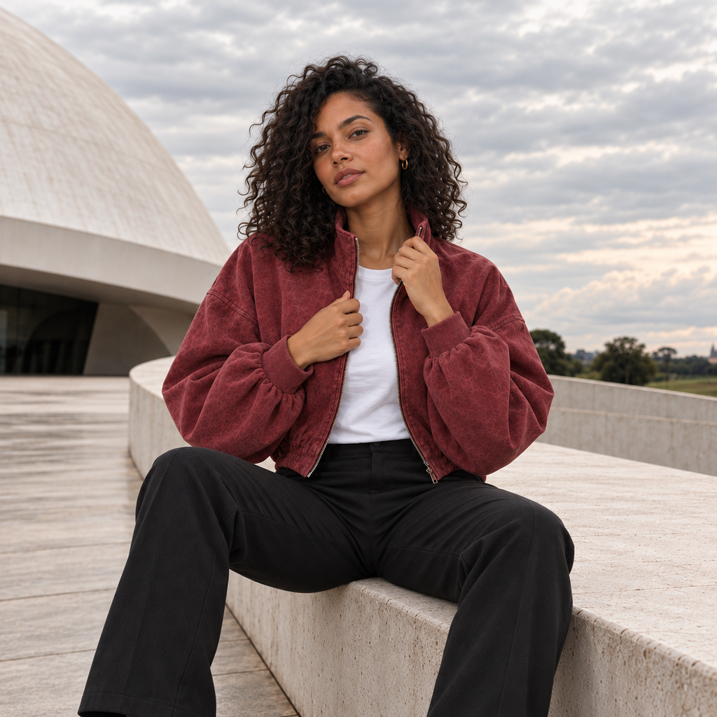 Cropped Stand-Collar Zip Jacket