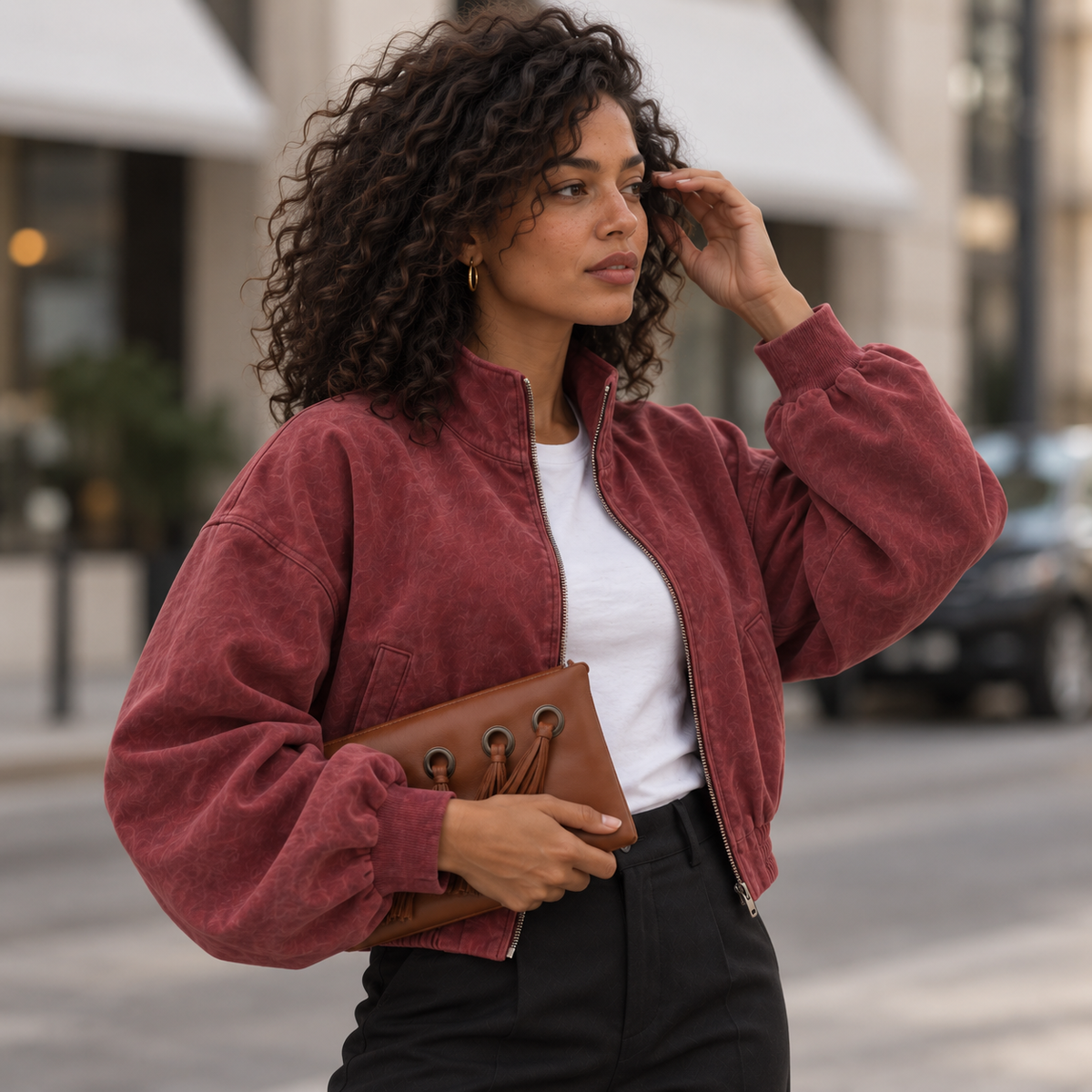 Cropped Stand-Collar Zip Jacket